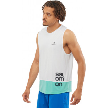 D bardeur Running SALOMON Homme CROSS RUN TANK Blanc Vert PE 2022